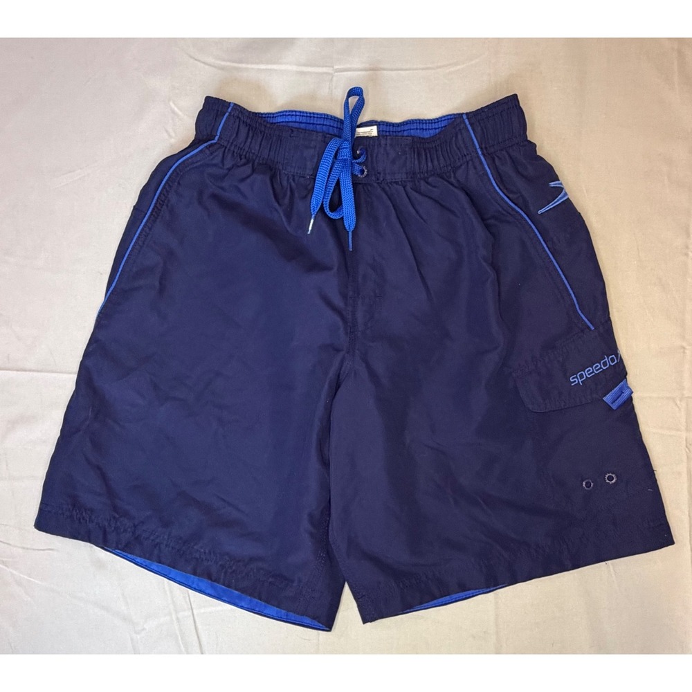 Speedo‎ Mens Swim Trunks Navy Blue Cargo Pocket Mesh Liner Size Small S